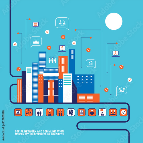 Wallpaper Mural City social network infographic Modern flat design. Vector illustration Torontodigital.ca