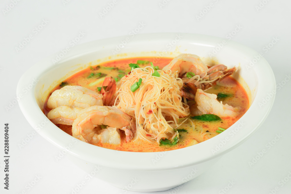 Thai Dishes, Tom Yum Kung hot and sour soup with noodles. Thai Dishes, Tom Yum Kung hot and sour soup with noodles.