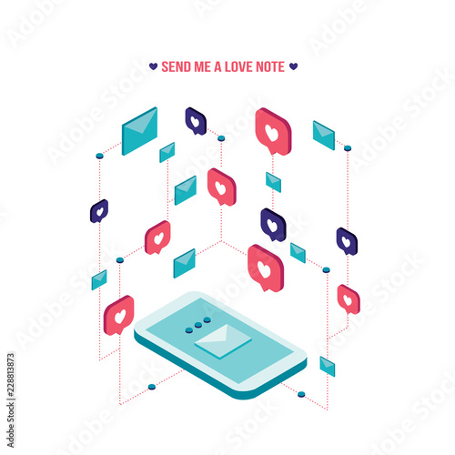 Modern love letter People messaging on St Valentines day  isometric flat style Vector illustration