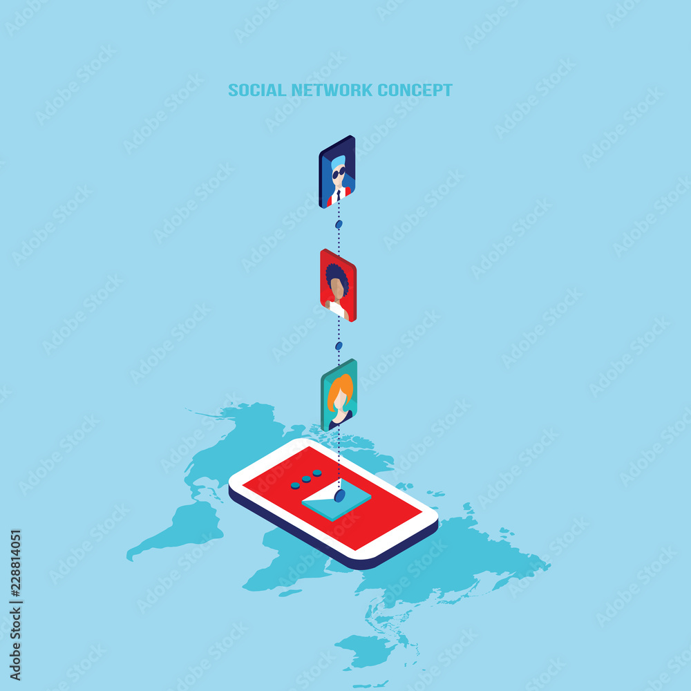 Social network and technology concept Modern flat isometric design Vector illustration Social network and technology concept Modern flat isometric design Vector illustration
