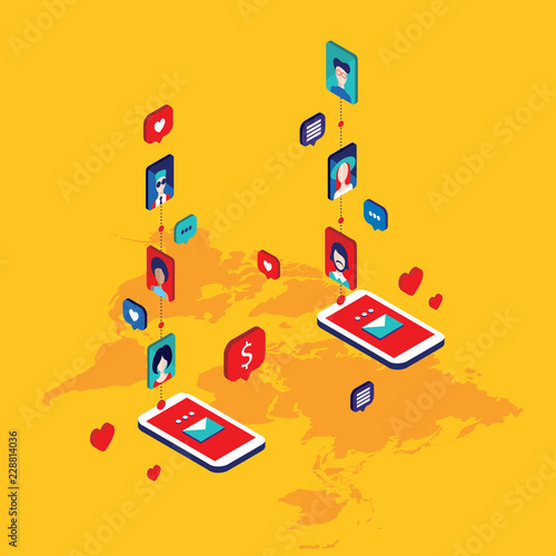 Social network and technology concept Modern flat isometric design Vector illustration