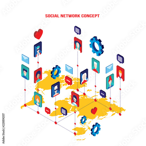 Social network concept Modern flat isometric design Vector illustration