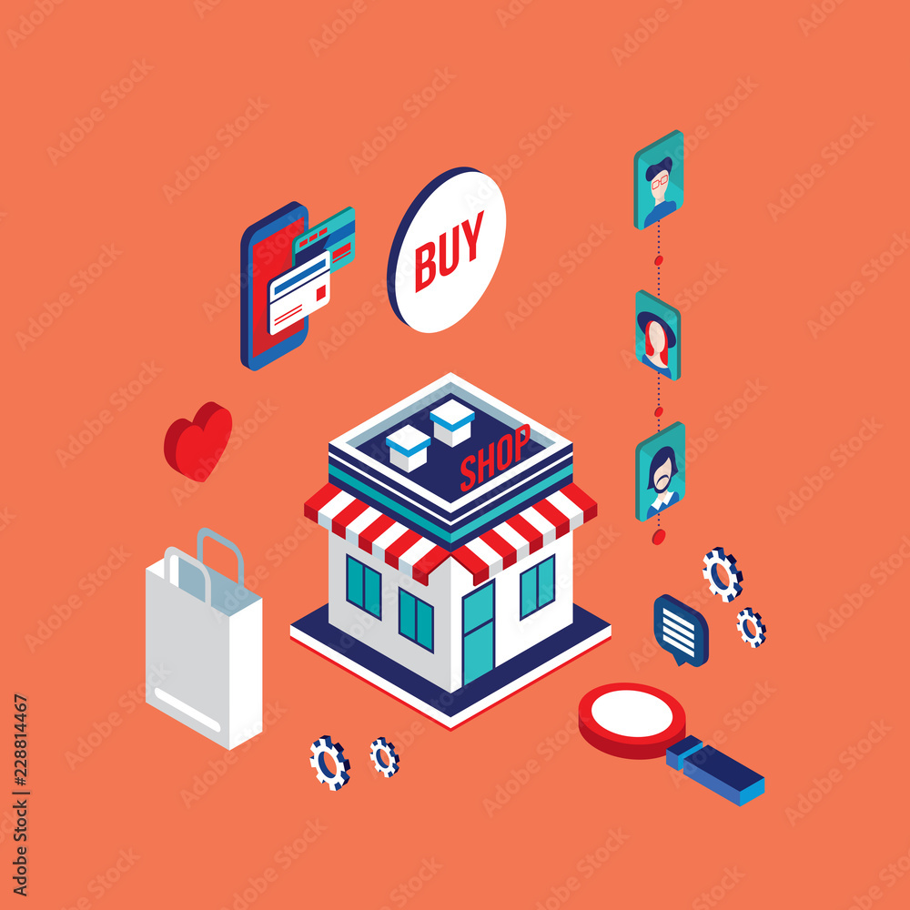 Flat 3d isometric design concept Shopping and e-commerce Vector illustration Flat 3d isometric design concept Shopping and e-commerce Vector illustration