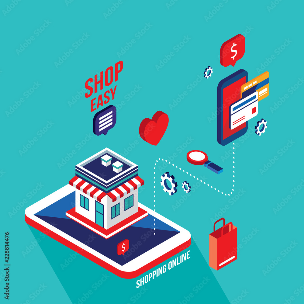 Flat 3d isometric design concept Shopping and e-commerce Vector illustration Flat 3d isometric design concept Shopping and e-commerce Vector illustration