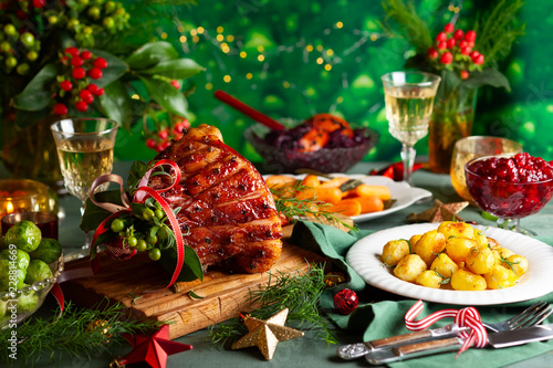 Obraz na plátně Christmas dinner with side dishes