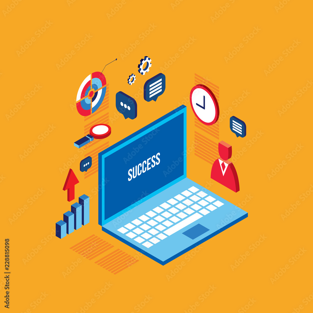 Workplace isometric elements set Successful business concept Vector illustration Workplace isometric elements set Successful business concept Vector illustration