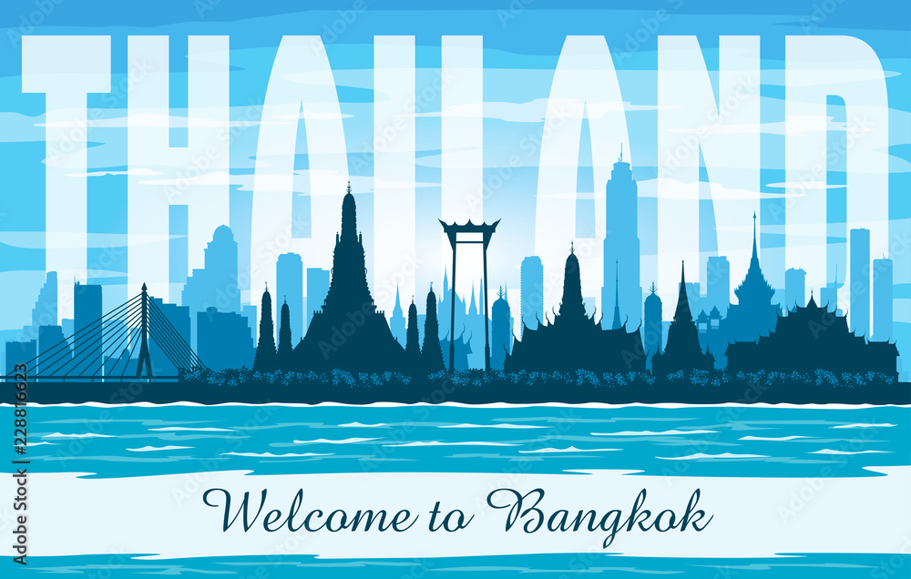 Obraz premium Bangkok Thailand city skyline vector silhouette