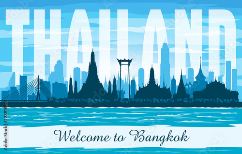 Bangkok Thailand city skyline vector silhouette