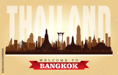 Bangkok Thailand city skyline vector silhouette