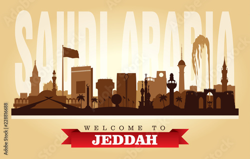 Jeddah Saudi Arabia city skyline vector silhouette