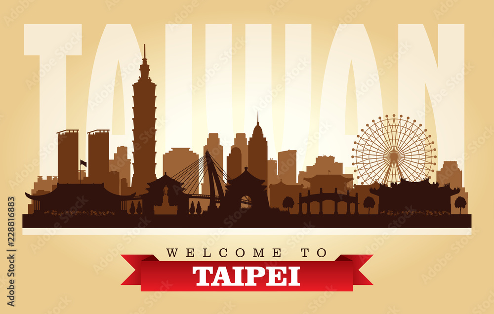 Naklejka premium Sylwetka wektor panoramę miasta Tajpej Tajwan