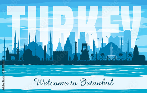 Istanbul Turkey city skyline vector silhouette photo