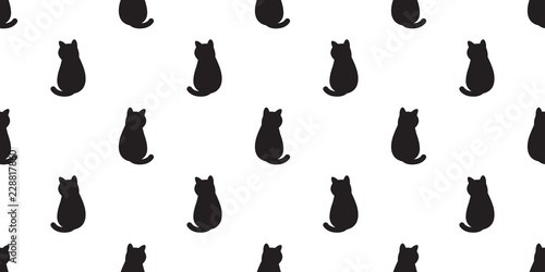 cat Seamless pattern vector kitten calico cartoon scarf isolated halloween tile background doodle illustration repeat wallpaper white black