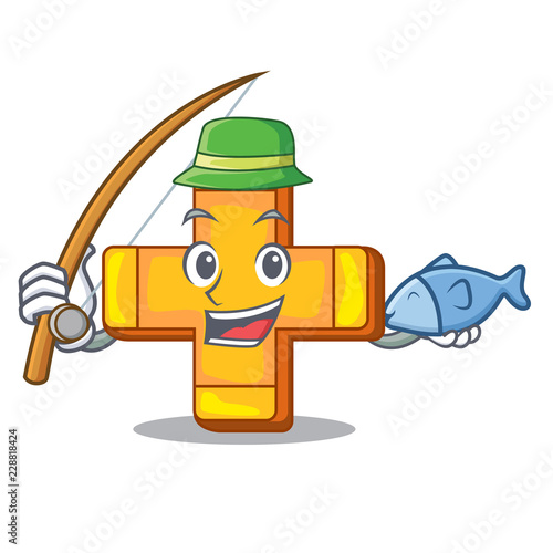 Fishing retro plus sign addition symbol cartoon