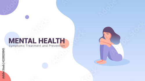 Mental health concept web banner with cartoon character vector illustration