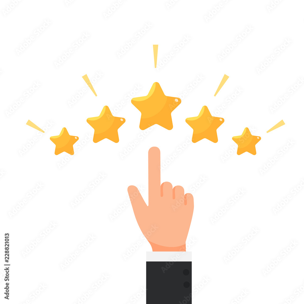 Businessman hand giving five star rating, Feedback concept vector illustration Businessman hand giving five star rating, Feedback concept vector illustration