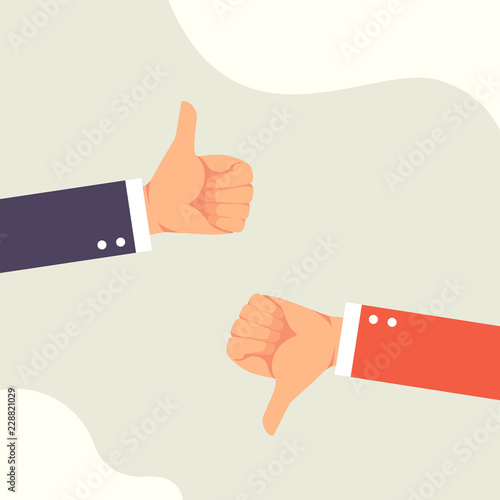 Hand of businessman with dislike and thumbs up feedback vector illustration