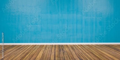 Room with concrete blue wall and wooden floor 3D Illustration