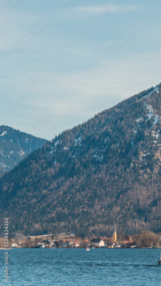 Beautiful alpine winter view at the Tegernsee - Bavaria - Germany