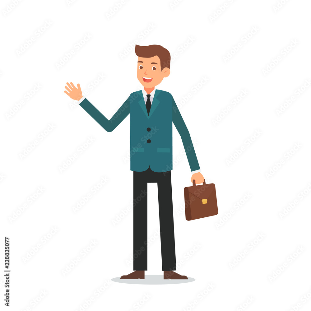 Businessman character cartoon greeting vector

