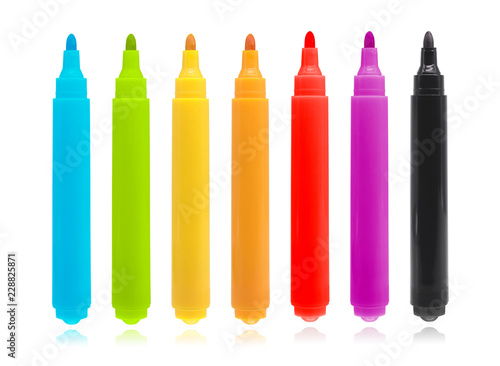 Colorful marker pen set on isolated background with clipping path. Vivid highlighter and blank space for your design or montage.