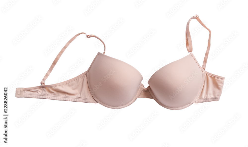 Female beige bra on a white background. Female beige bra on a white background.