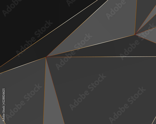 Black and grey Premium background with luxury polygonal pattern and gold triangle lines. Low poly gradient 
