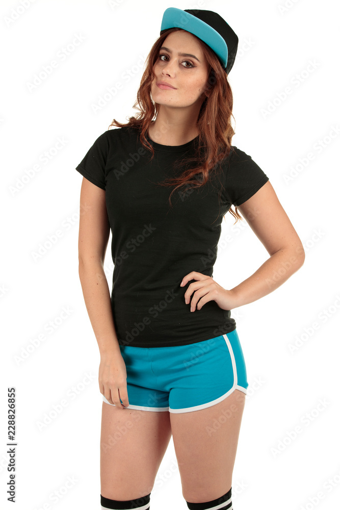 Blank t-shirt mock-up - Beautiful retro sports fashion girl ready for your design Blank t-shirt mock-up - Beautiful retro sports fashion girl ready for your design