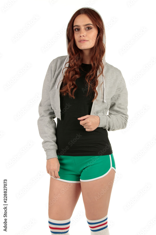 Blank t-shirt mock-up - Beautiful retro sports fashion girl ready for your design Blank t-shirt mock-up - Beautiful retro sports fashion girl ready for your design