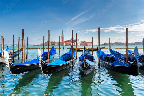 Venice Gondolas in Grang Canal, Piazza San Marco, Venice Italy.  photo