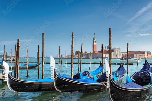 Gondolas in Grang Canal, San Marco Square, Venice, Italy. 