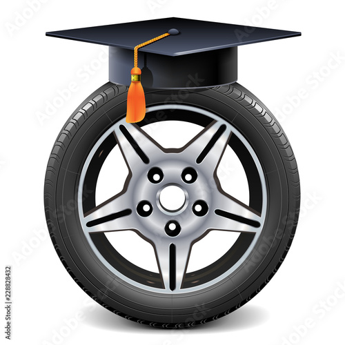 Vector Car Wheel with Square Academic Cap