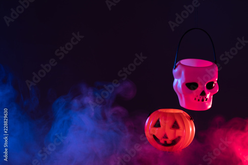 Halloween spooky pumpkin lantern dark tone decoration festive season trick or treat background photo