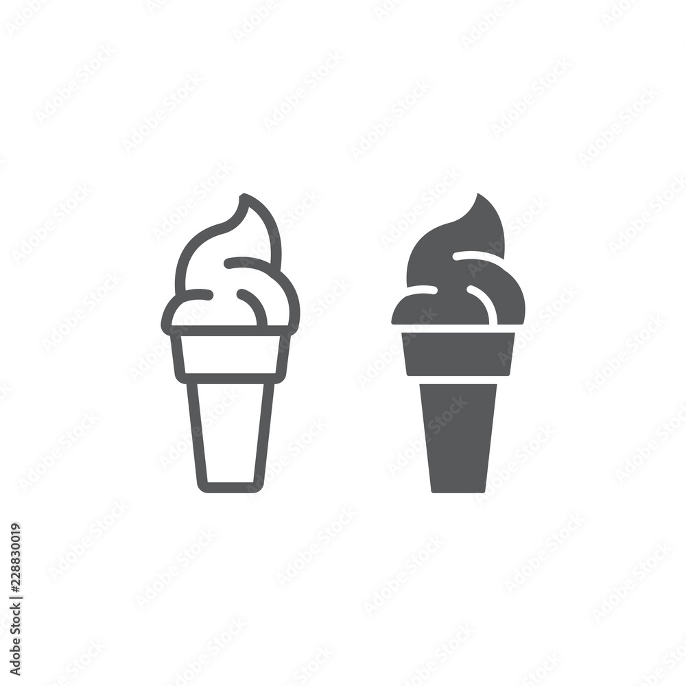 Ice cream line and glyph icon, food and dessert, sweet sign, vector graphics, a linear pattern on a white background. Ice cream line and glyph icon, food and dessert, sweet sign, vector graphics, a linear pattern on a white background.