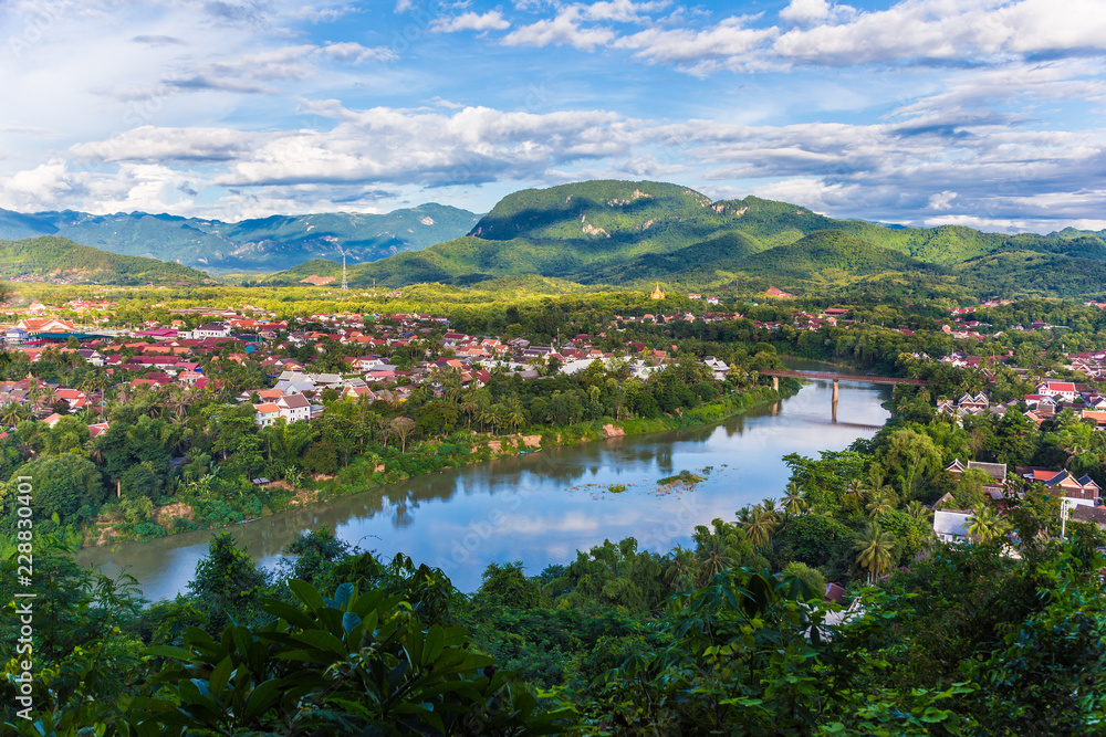 View of city along the Khan river of Luang Prabang, Laos