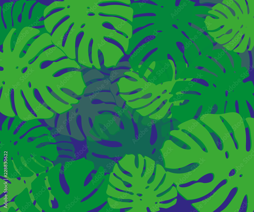 turquoise and green tropical leaves. Seamless graphic design with ...
