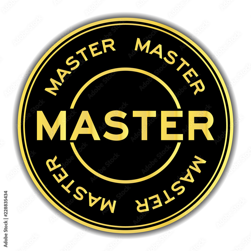 Gold and black color sticker in word master on white background