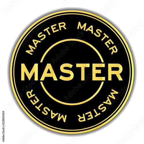 Gold and black color sticker in word master on white background