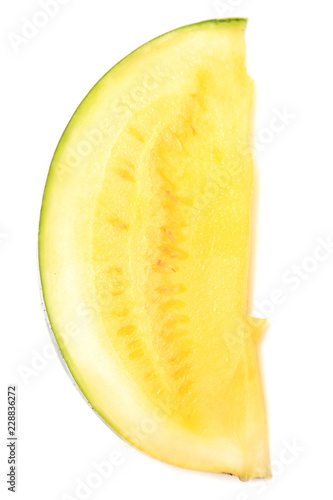 Sliced watermelon with yellow flesh on a white background