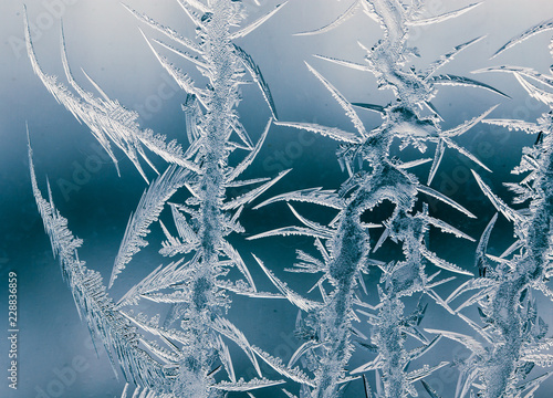 Fototapeta Naklejka Na Ścianę i Meble -  Snow patterns on glass as an abstract background