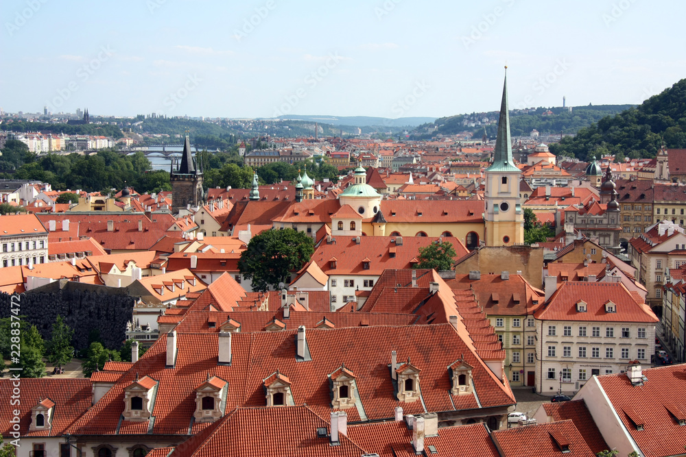 Cityscape of Prague in Czech, red roofs