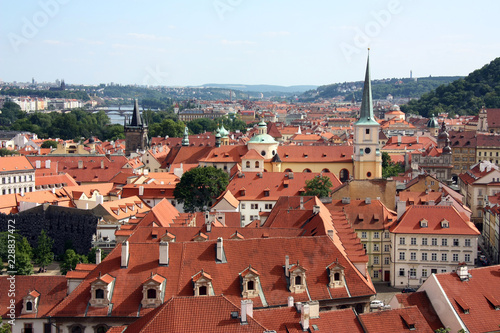 Cityscape of Prague in Czech, red roofs