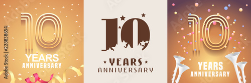 10 years anniversary set of vector icon, symbol. Graphic design element