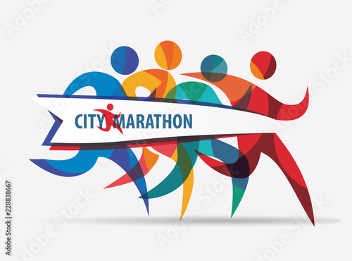 running people set of stylized silhouettes, sport and activity  background