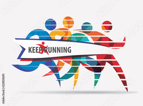 running people set of stylized silhouettes, sport and activity  background