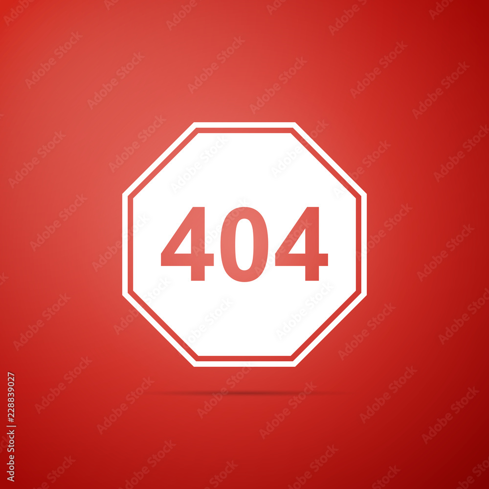 Page with a 404 error icon isolated on red background. Template reports that the page is not found. Flat design. Vector Illustration Page with a 404 error icon isolated on red background. Template reports that the page is not found. Flat design. Vector Illustration