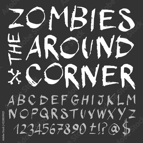 Ragged hand-drawn latin alphabet and numerals