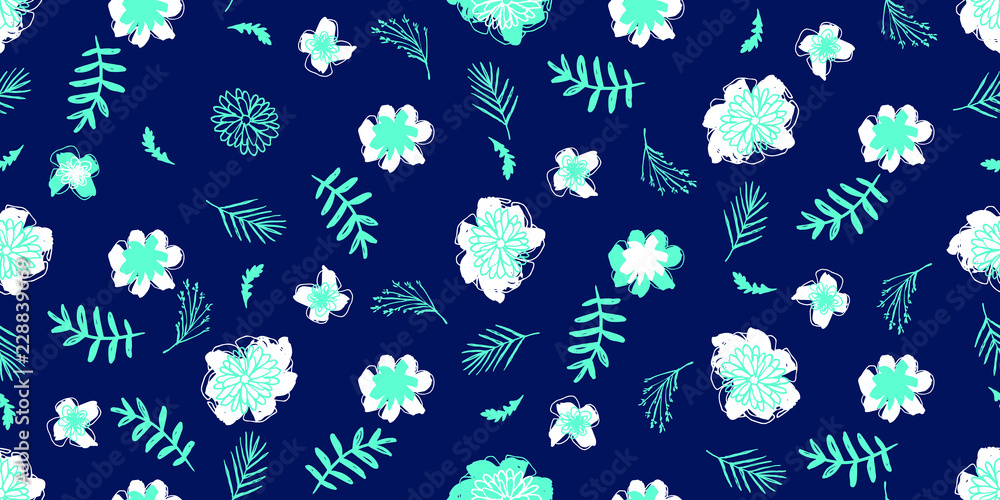 Florals Ornament with Palm Leaves and Flowers on Brush Strokes Background .Illustration for Surface , Invitation , Notebook, Banner , Wrap Paper ,Textiles, Cover, Magazine ,Postcard Florals Ornament with Palm Leaves and Flowers on Brush Strokes Background .Illustration for Surface , Invitation , Notebook, Banner , Wrap Paper ,Textiles, Cover, Magazine ,Postcard
