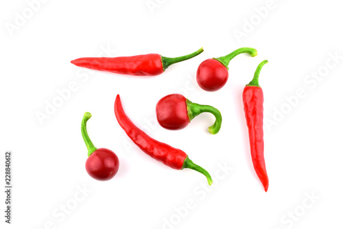 Isolated Red Hot Chili Pepper Set. Also Round Cherry Bomb Chilli or Chile.