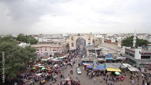 Drone shot of Charminar market in Hyderabad